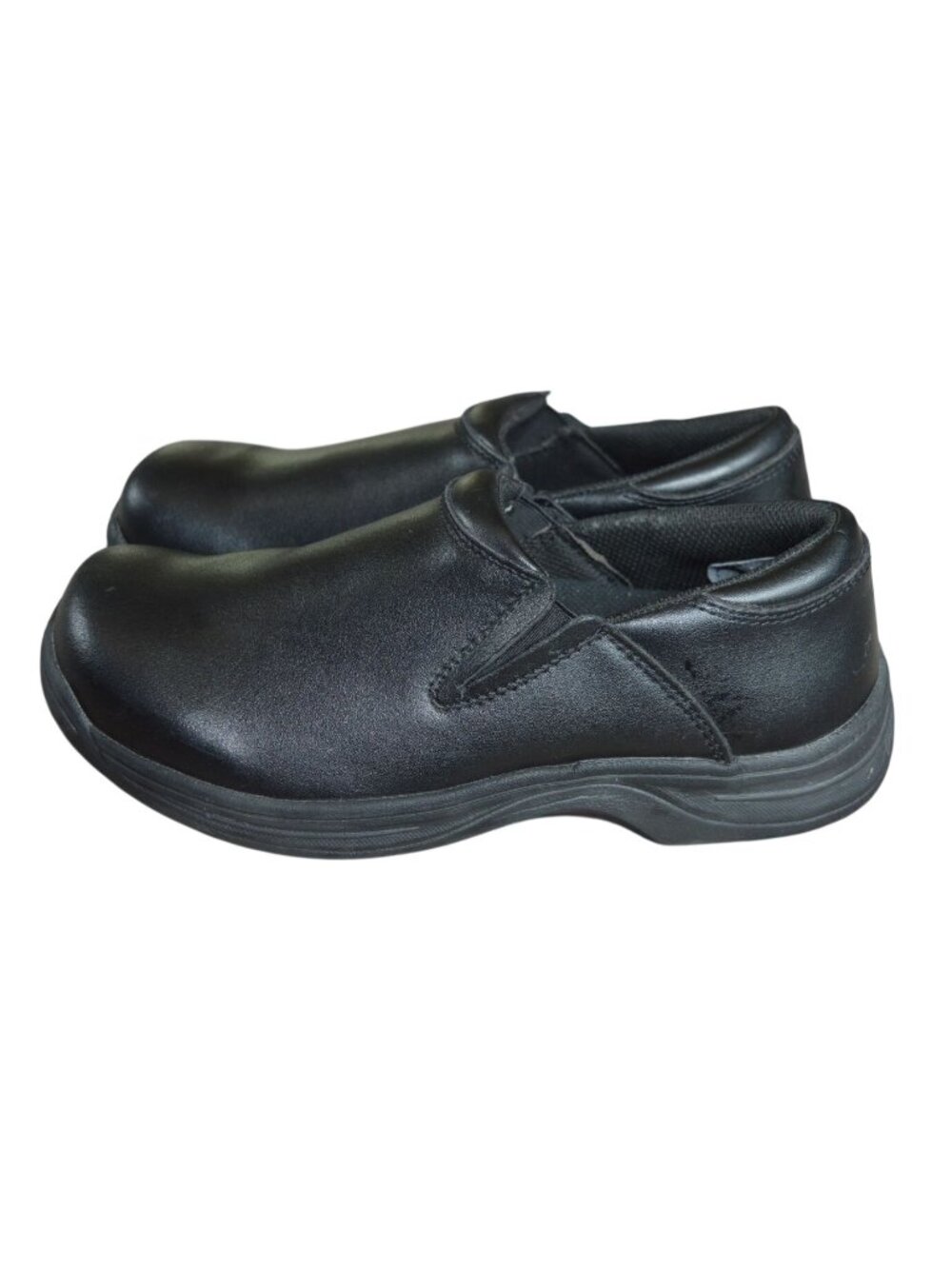Genuine Grip Unisex 470 Slip On Work Shoes Black Leather Size Men 6 , Women 8